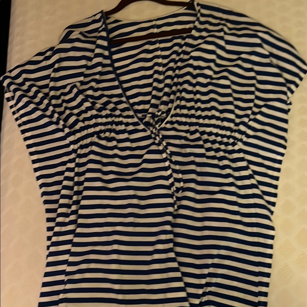 Old Navy Blue and White Ruched Tie Front Swim Coverup